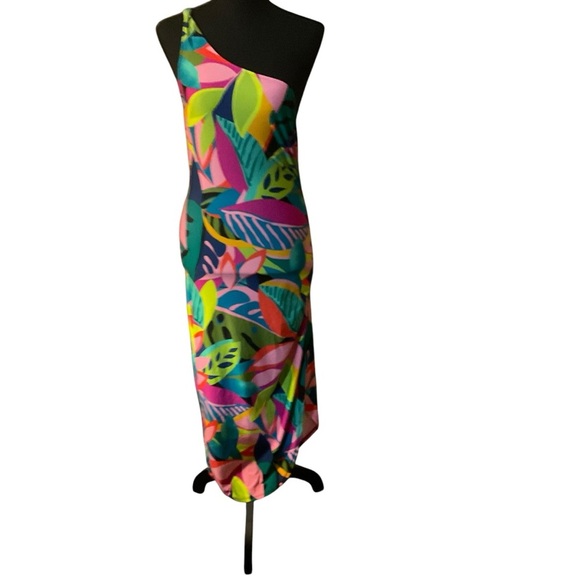 Trina Turk One Shoulder Tropical Print Dress Size L NWT - Picture 6 of 11